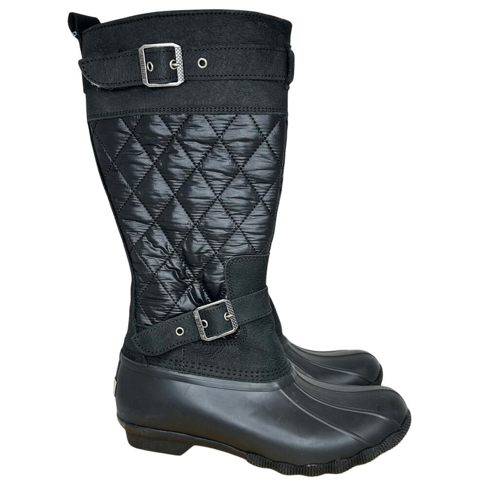 Sperry Saltwater Tall Nylon Quilted Black Rain Duck Boots Womens Size 8 NEW